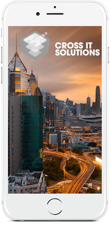 Cross IT Solutions mobile app showing city skyline – data center and IT services
